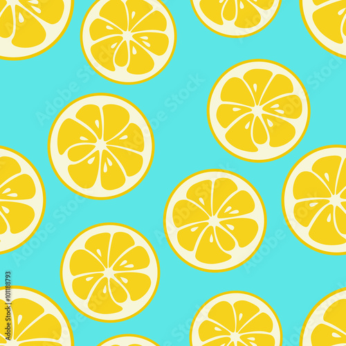 Cute seamless pattern with yellow lemon slices