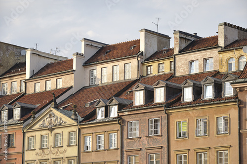 Detail of the colorful old houses located in the old town market place in Warsaw, the capital of Poland