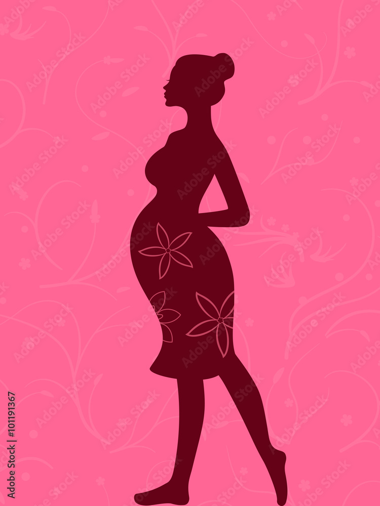 Illustration of pregnant woman in pink and vinous colours Illustration of pregnant woman in pink and vinous colours