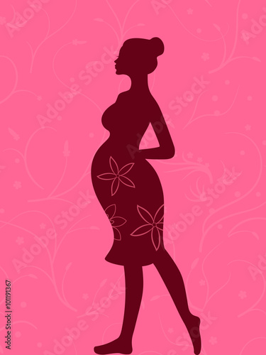 Illustration of pregnant woman in pink and vinous colours