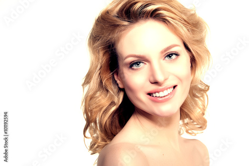 Beauty face woman. Girl healthy model in spa salon. Cream treatm