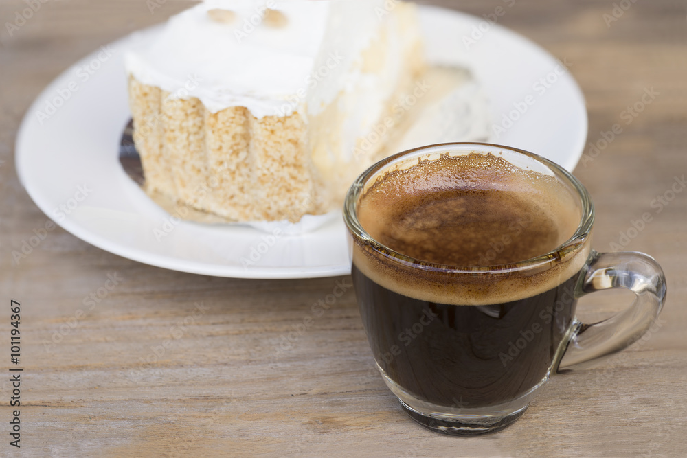 Shot of espresso on wood Shot of espresso on wood