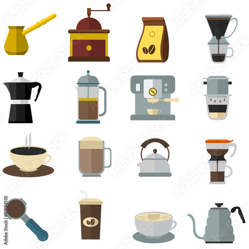 Editable Vector of Coffee Equipment Illustration Icon Set in Flat Style