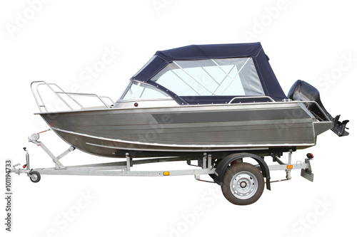 Motor boat with awning