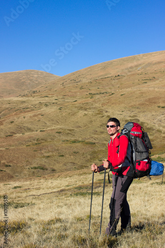 Man hiking in the mountains. © trek6500