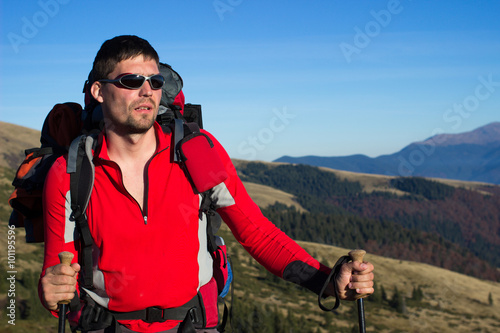 Man hiking in the mountains.