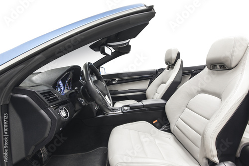 Car cabriolet interior white seats black dashboard