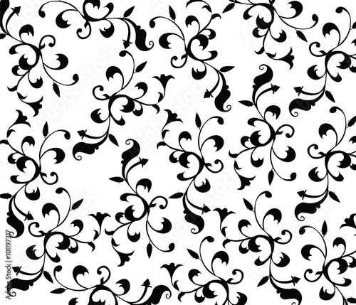 Gothic style vintage floral pattern in black and white composition. Vector