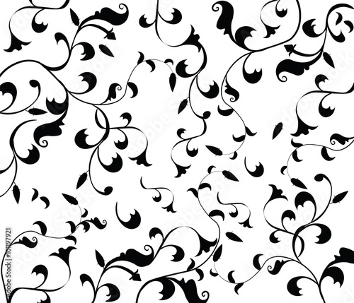 Gothic style vintage floral pattern in black and white composition. Vector