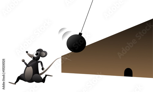 Rat running away from wrecking ball