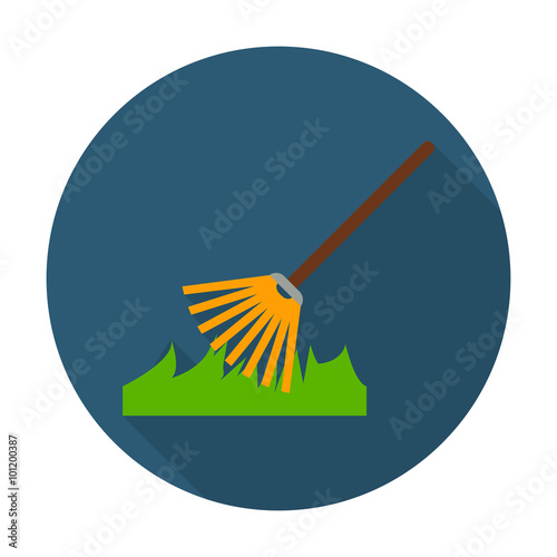 rake flat icon with long shadow for web