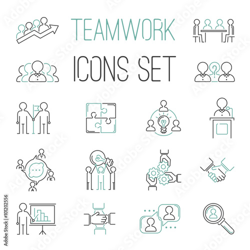 Business teamwork teambuilding outline icons