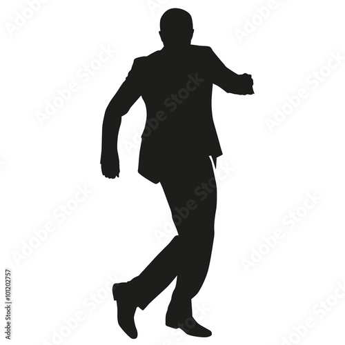 Man in suit dancing, vector silhouette