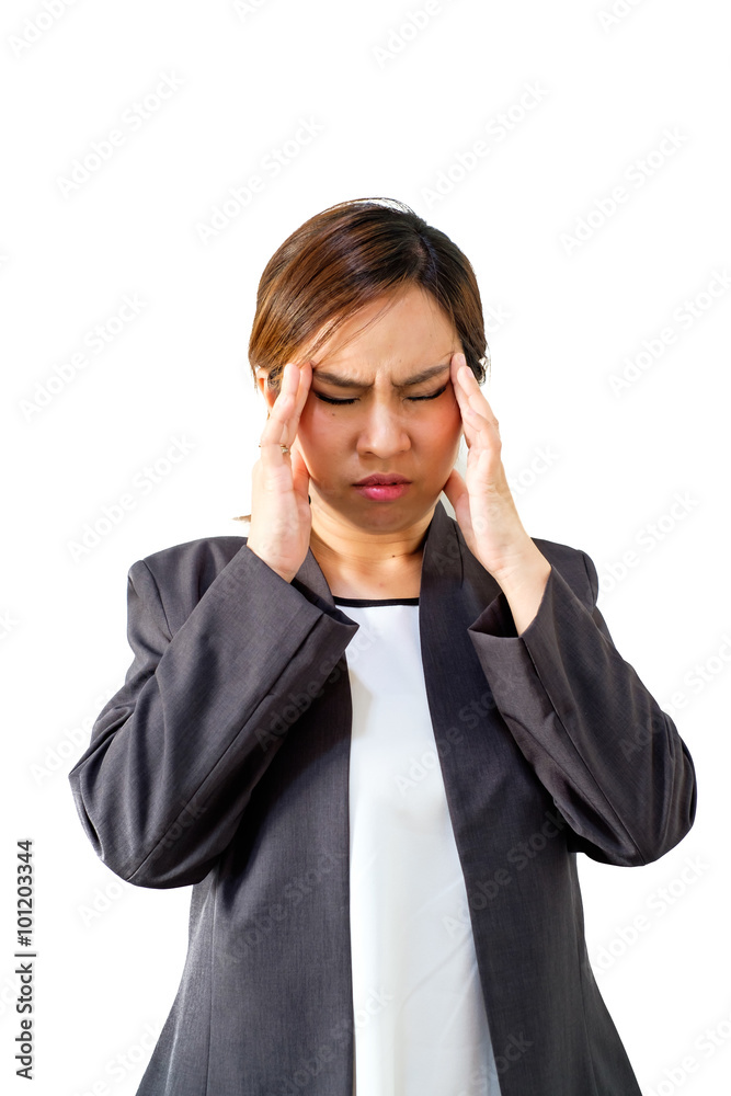 portrait of businesswoman having headache isolated on white background portrait of businesswoman having headache isolated on white background