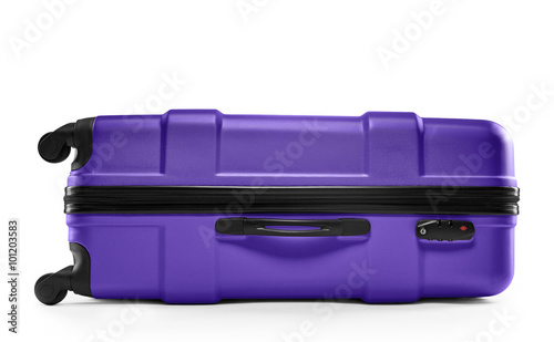 lilac suitcase plastic. lying horizontally
