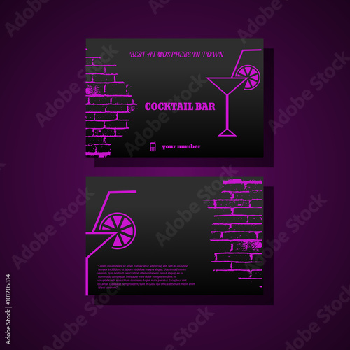 Lounge cocktail bar visiting card template with silhouette cockt photo