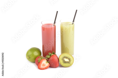 Fresh fruit juices on white