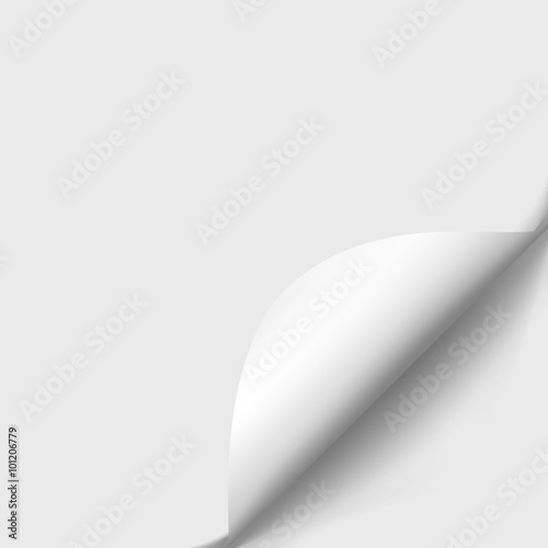 Page curl with shadow on blank sheet of paper