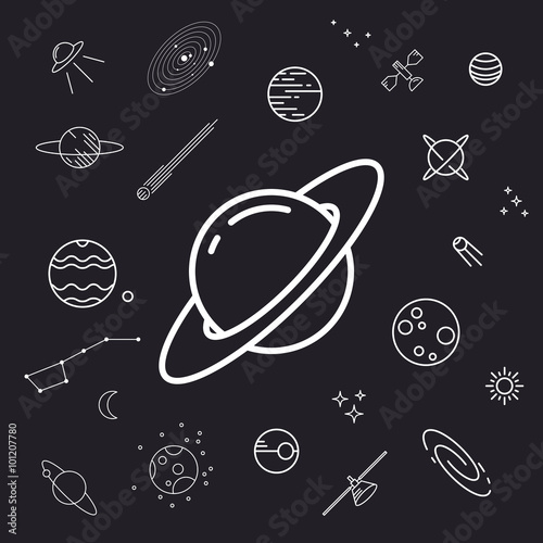 Space icon set, planets, vector illustration, un-expanded strokes