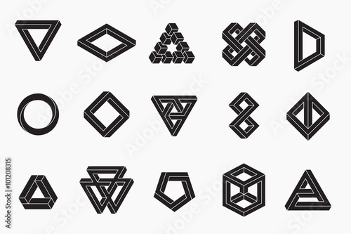 Set of impossible shapes, vector, un-expanded strokes, EPS 10