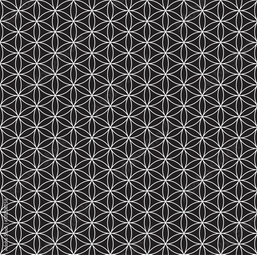 Black and white geometric seamless pattern, connected circles