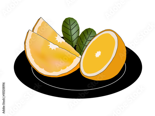 slices of orange on a plate isolated on white background 