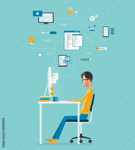 vector developer working on workplace.  develop for website and application