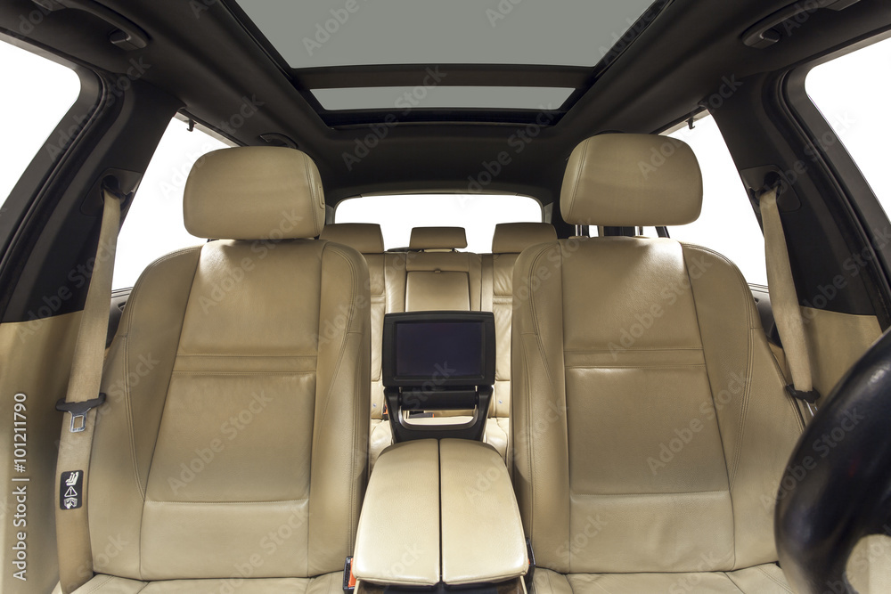 Car interior beige seats tv multimedia