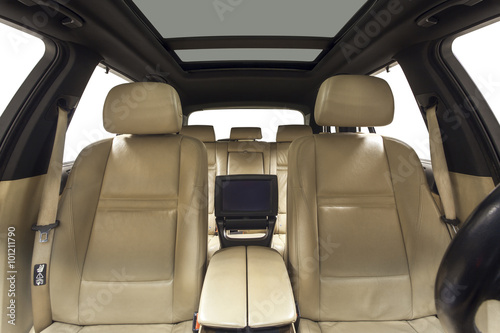 Car interior beige seats tv multimedia © dmindphoto