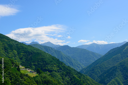 Fototapeta Naklejka Na Ścianę i Meble -  Southern Japan Alps and Shimoguri village in Iida, Nagano, Japan