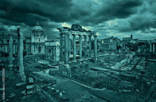 The Roman Forum in Rome. Vintage style.