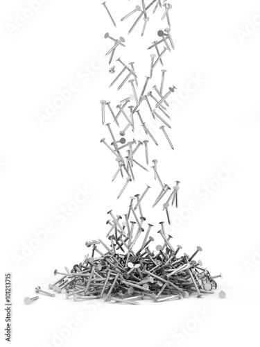 Heap of Metal Steel Nails isolated on white background photo