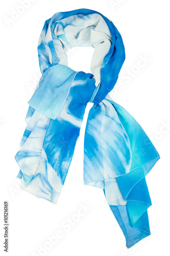 Silk scarf. Blue silk scarf isolated on white background
