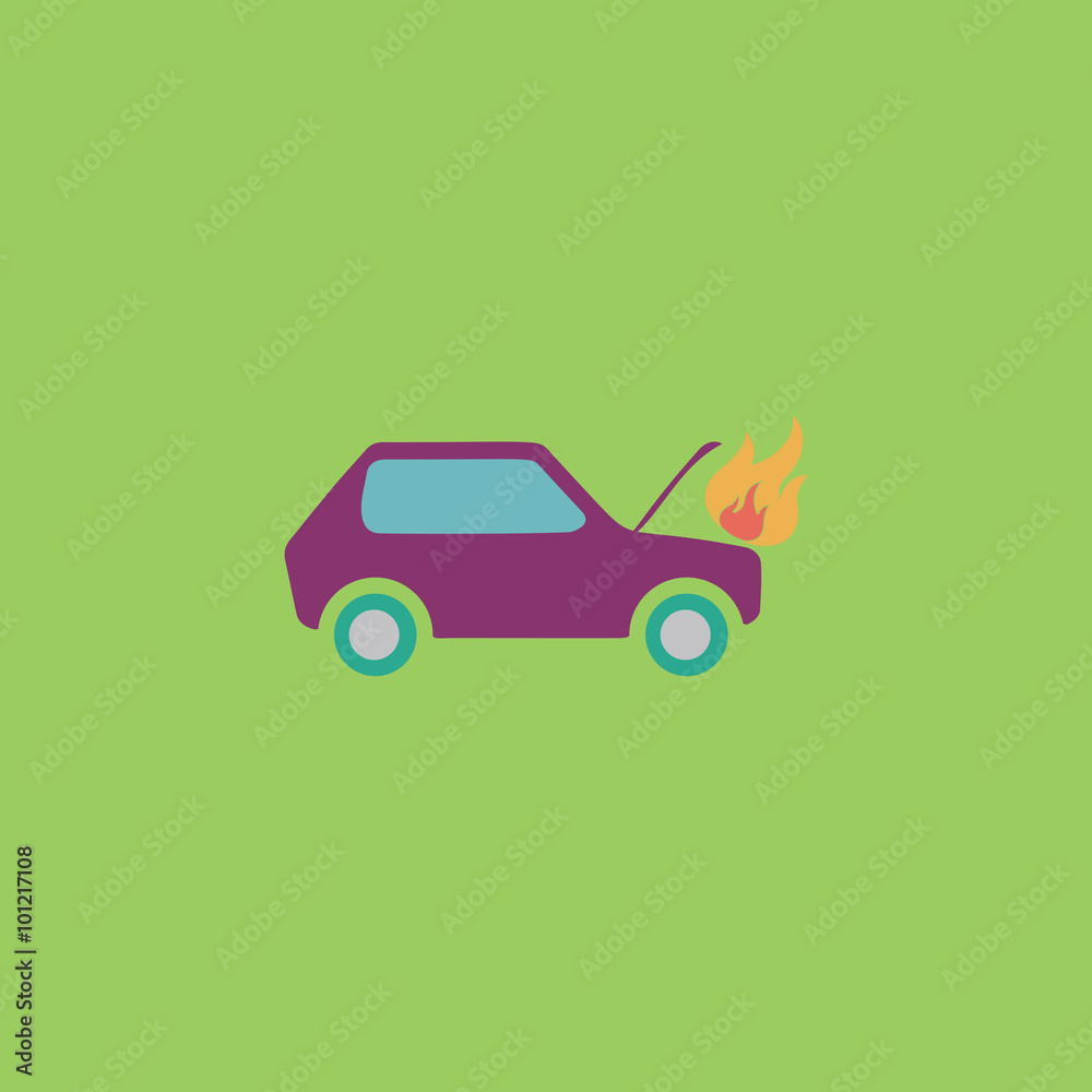 car fired flat icon