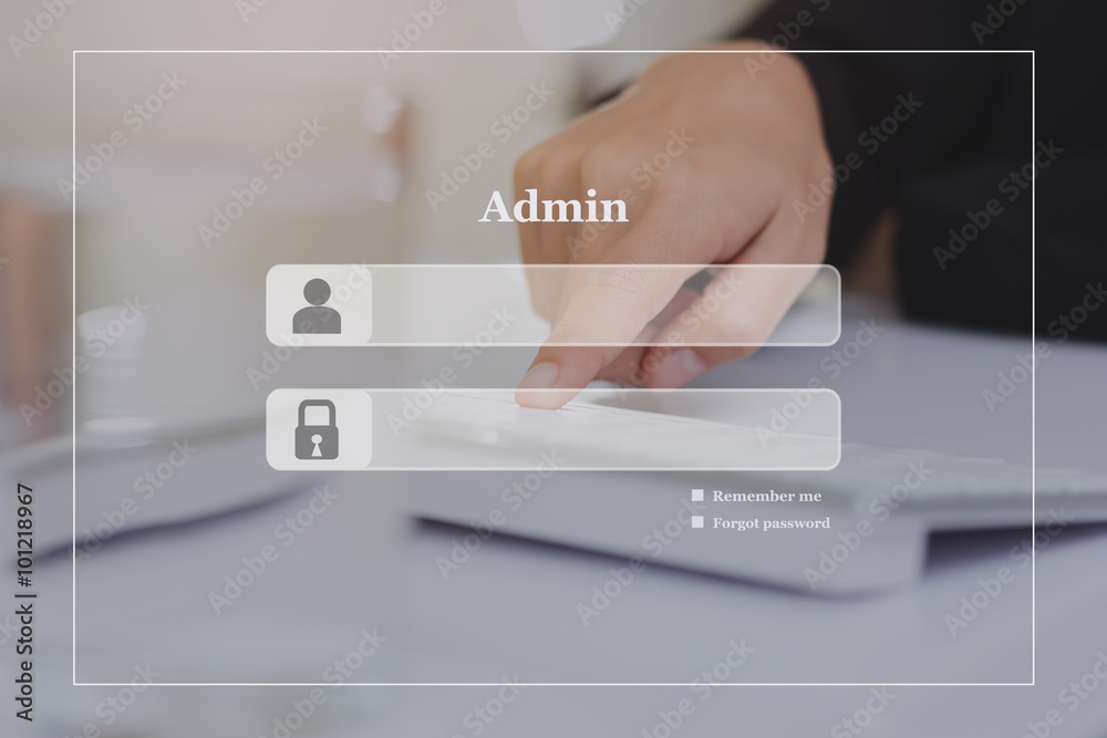 Admin login screen background on the touch keyboard. Stock Photo | Adobe  Stock