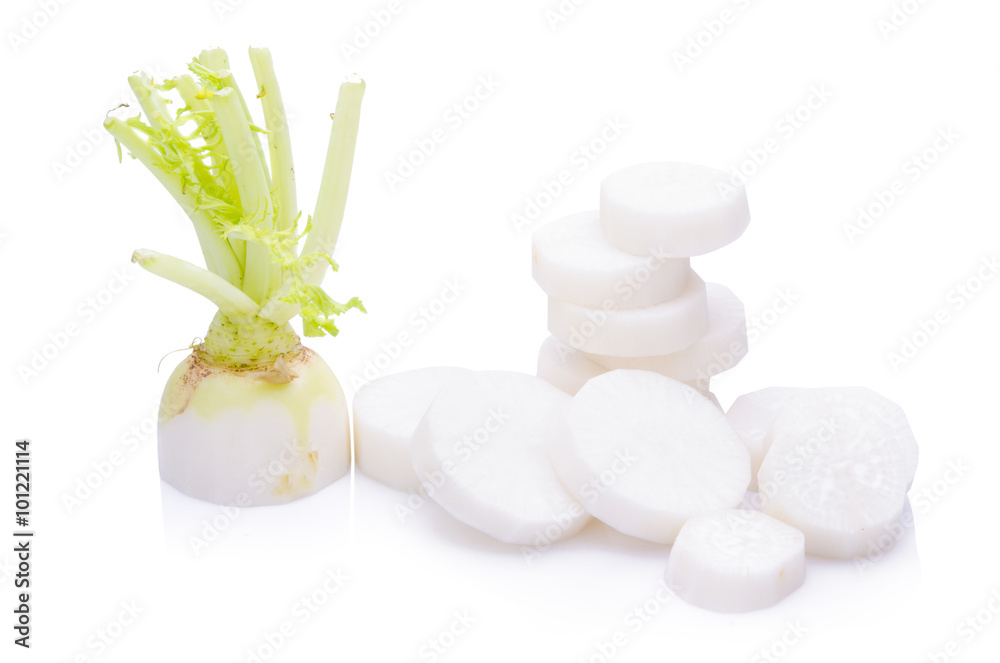 Daikon radishes isolated on a white background Daikon radishes isolated on a white background