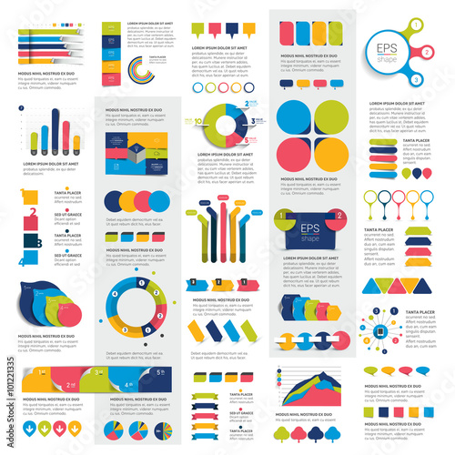 Mega set of infographics elements charts, graphs, circle charts, diagrams, speech bubbles. Flat and 3D design. Vector.