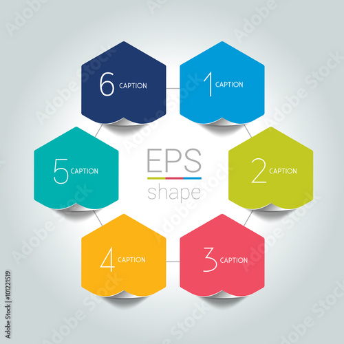Network connected speech diagram. Hexagon presentations with text box. Infographic.  6 step design. Vector illustration.