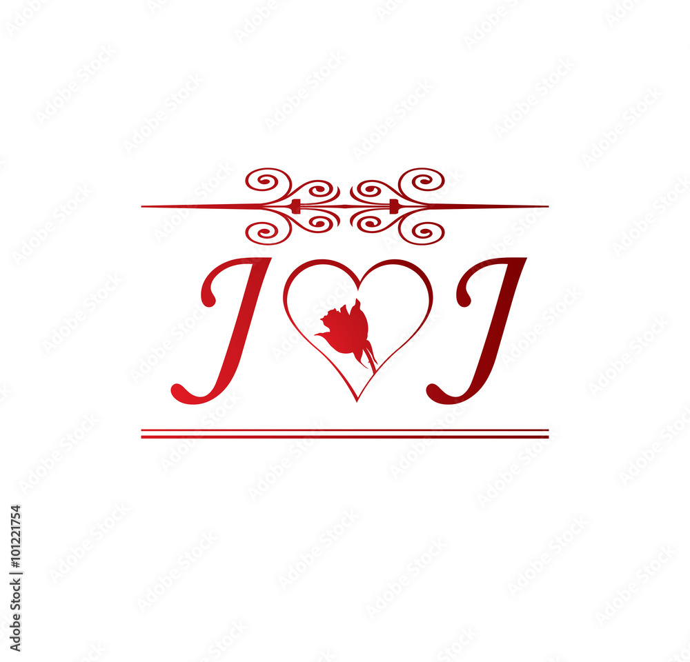 JJ love initial with red heart and rose Stock Vector | Adobe Stock