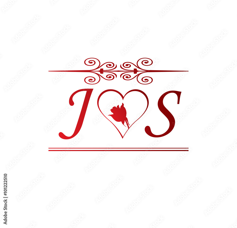 JS love initial with red heart and rose Stock Vector | Adobe Stock