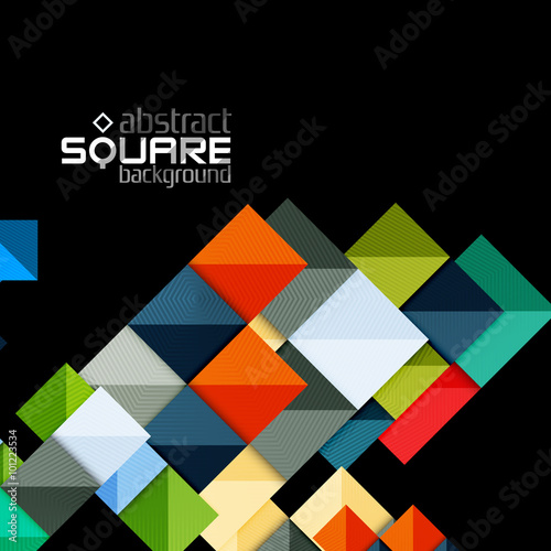 Glossy color squares on black. Geometric abstract background
