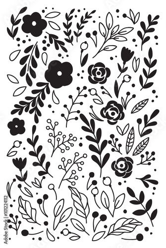 Hand Drawn vintage floral elements.