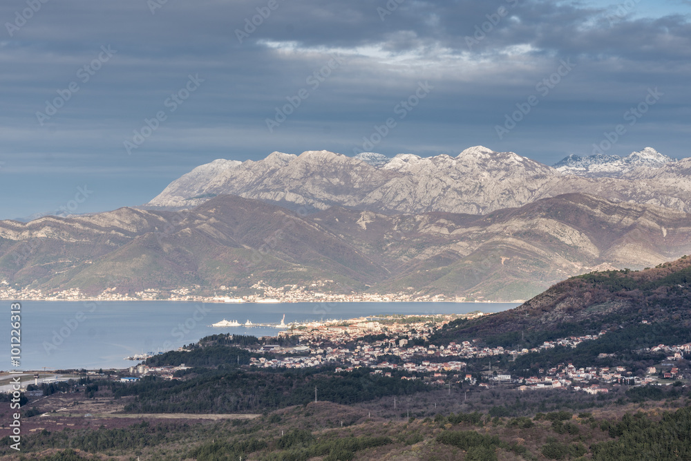 Kotor bay Tivat Adriatic sea mountains