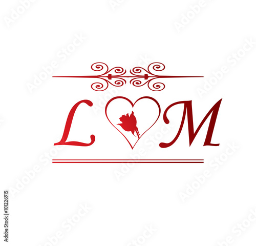 LM love initial with red heart and rose Stock Vector | Adobe Stock