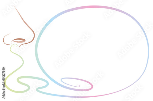 Scent smelling nose with kind of blank speech balloon, an empty space to put something odorous in it. Isolated outline vector illustration on white background.