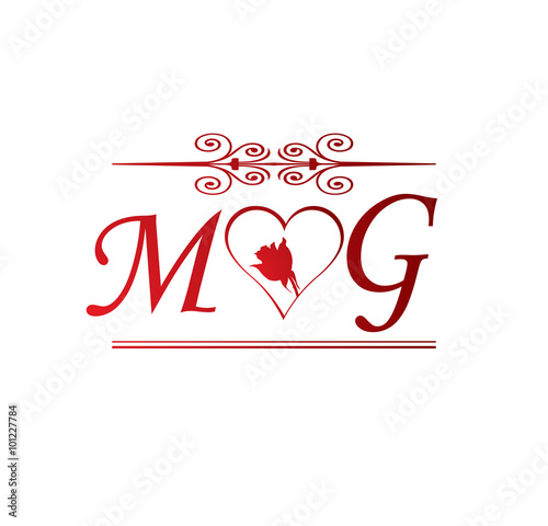 MG love initial with red heart and rose