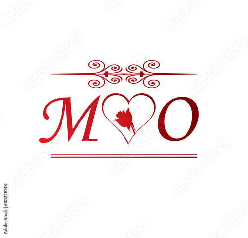 MO love initial with red heart and rose