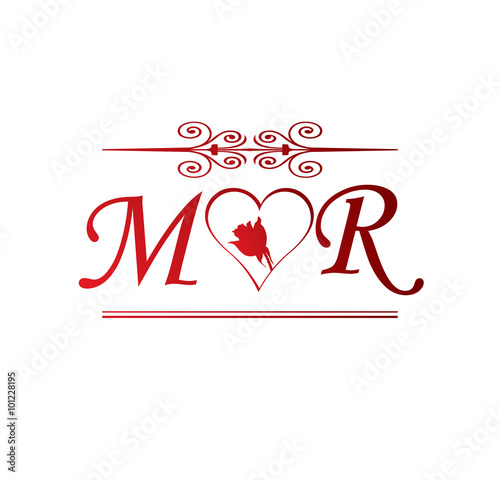 MR love initial with red heart and rose Stock Vector | Adobe Stock