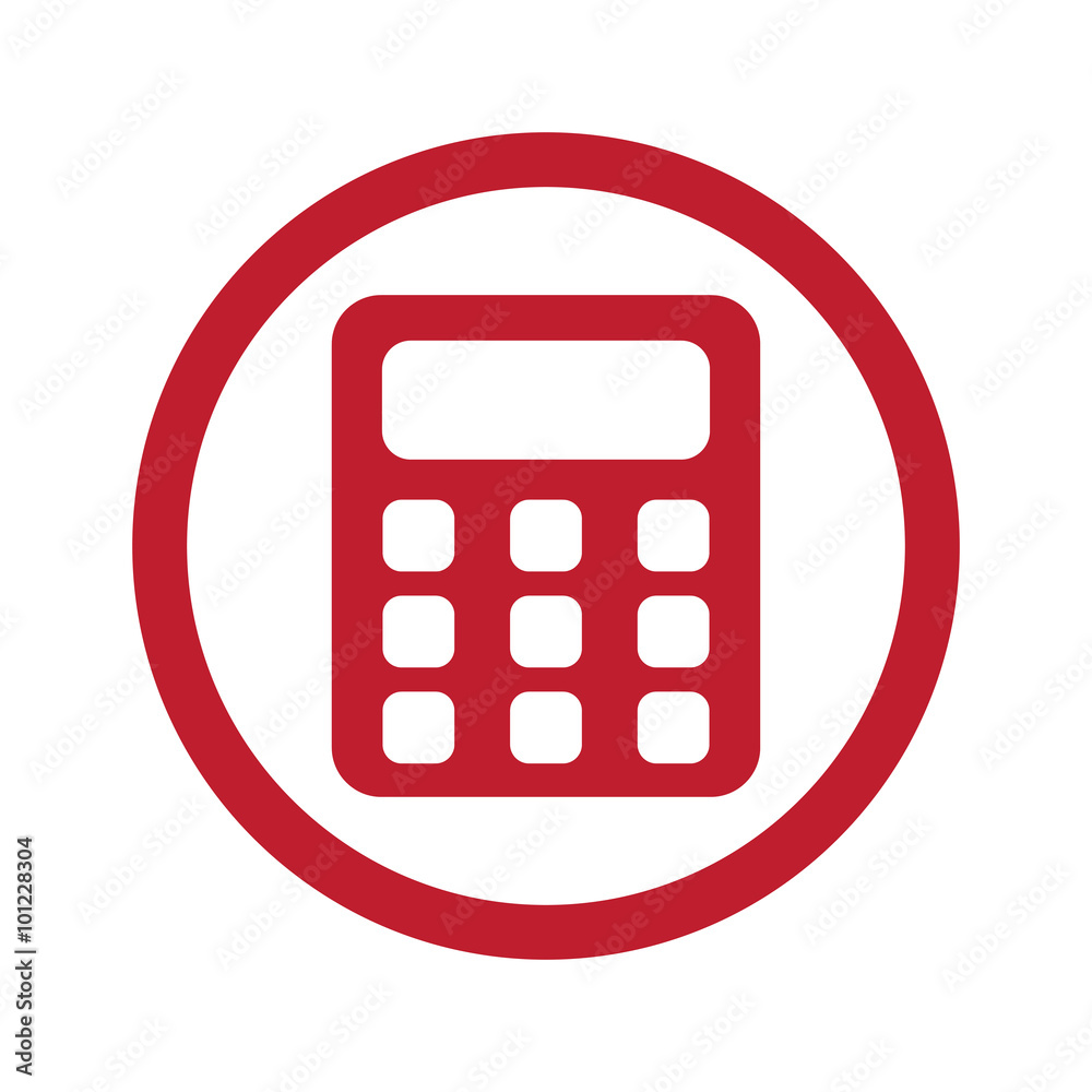 Flat red calculator icon in circle on white Stock Vector | Adobe Stock