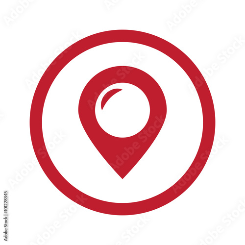 Flat red map pointer icon in circle on white